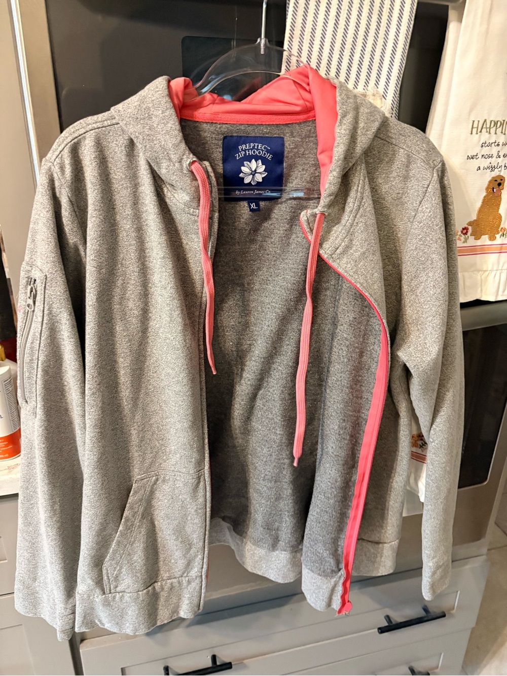 Preptic  Zip Hoodie - Gray with Coral Accent